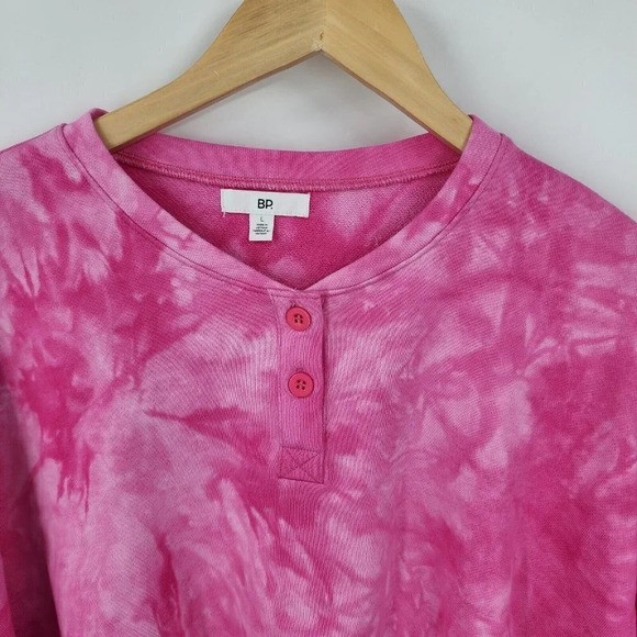 BP Nordstrom Women's‎ Henley Crop Tie Dye Sweatshirt Pink Size L NWT - Picture 5 of 11